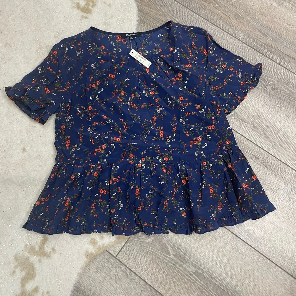 Madewell silk stanza ruffle top moonless floral - Picture 2 of 6